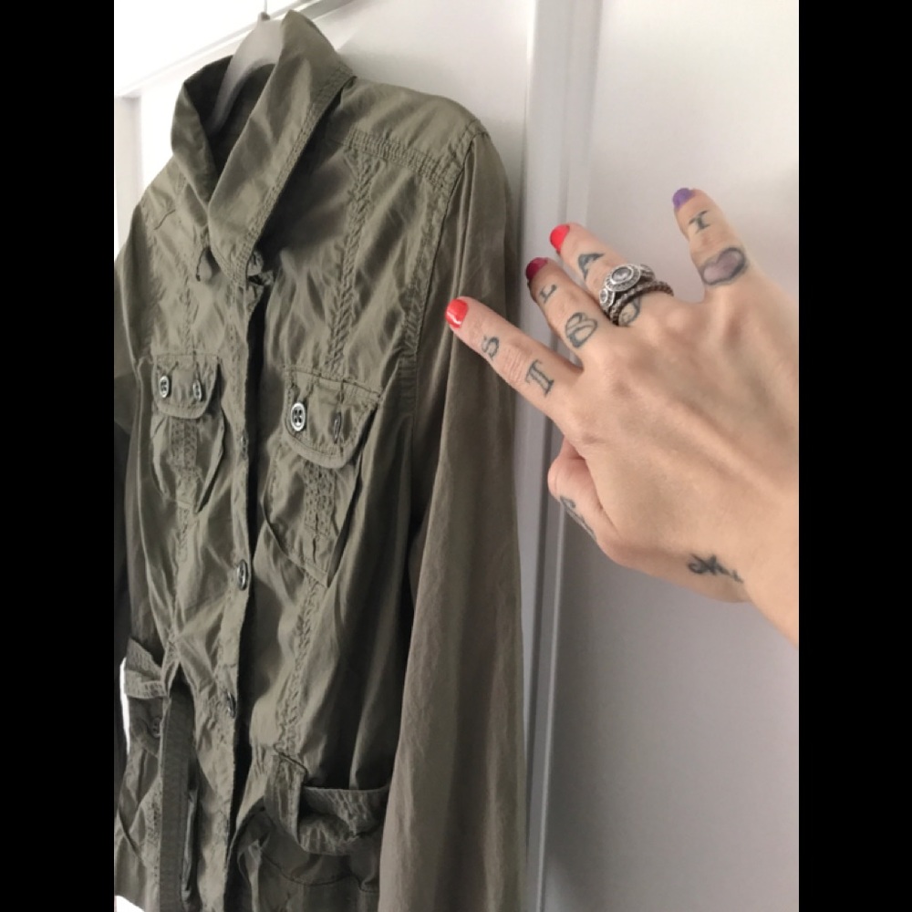 Calvin Klein Jeans Army Shirt/Jacket Y2K Button Down Tie Waist Olive Green - Picture 15 of 15